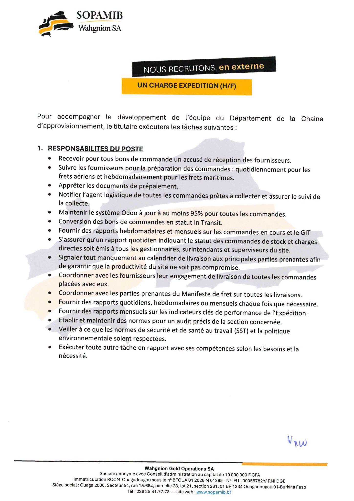 La Société de Participation Minière du Burkina Faso (SOPAMIB) recrute du personnel (24 juin 2026)