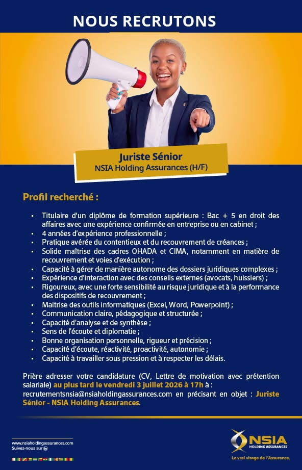 Le Groupe NSIA recrute (26 juin 2026)