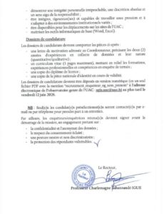 Candidatez pour ces recrutements de l'Université d'Abomey-Calavi (UAC)-(12 juin 2026)