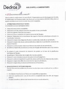 Offre d'emploi de l'ONG Internationale DEDRAS, salaire compétitif (19 juin 2026)