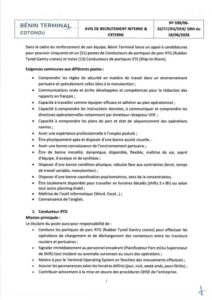 Bénin Terminal lance un appel à candidatures pour pouvoir 64 postes, BEPC requis (25 juin 2026)