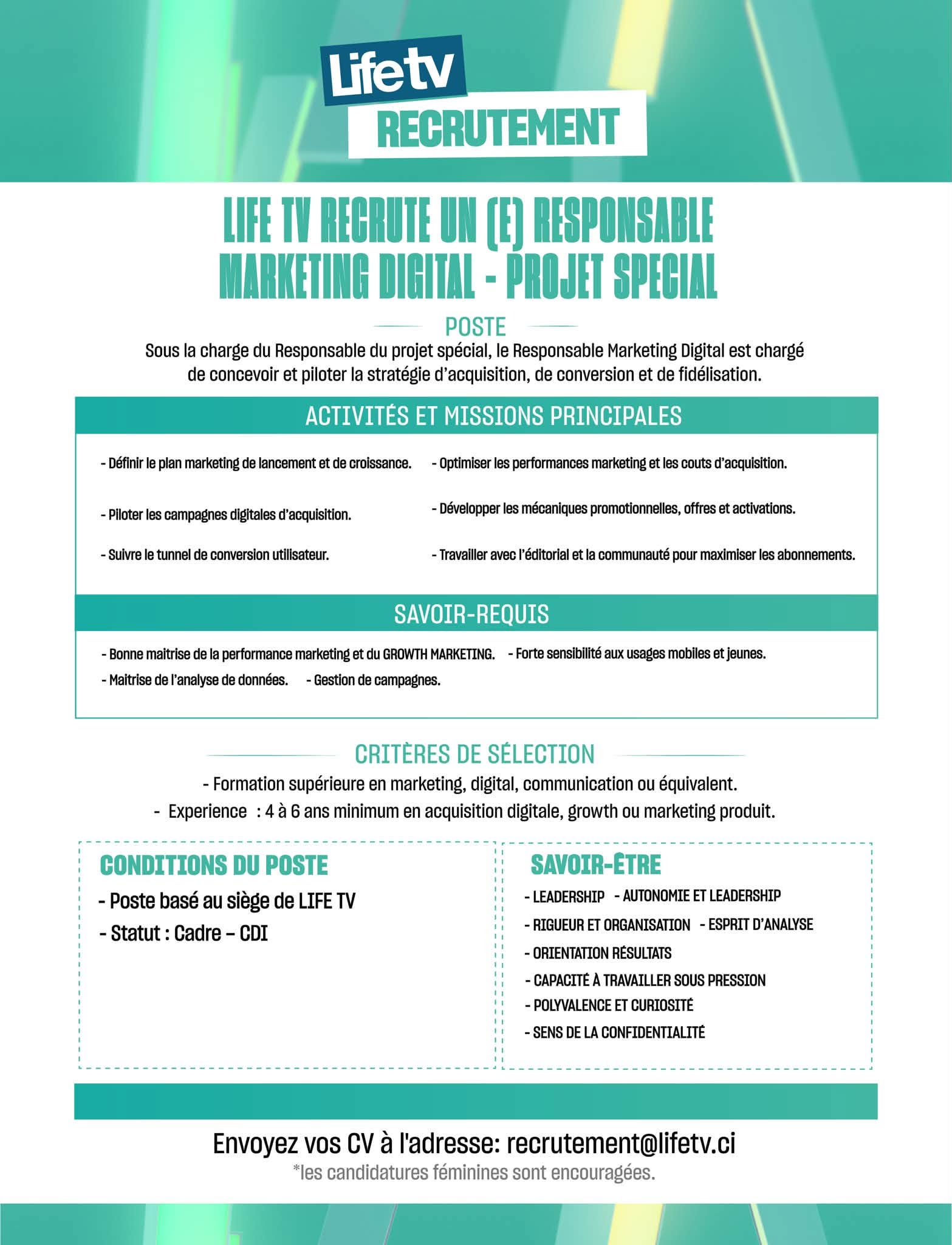 Life TV recrute pour ces postes (09 juillet 2026)