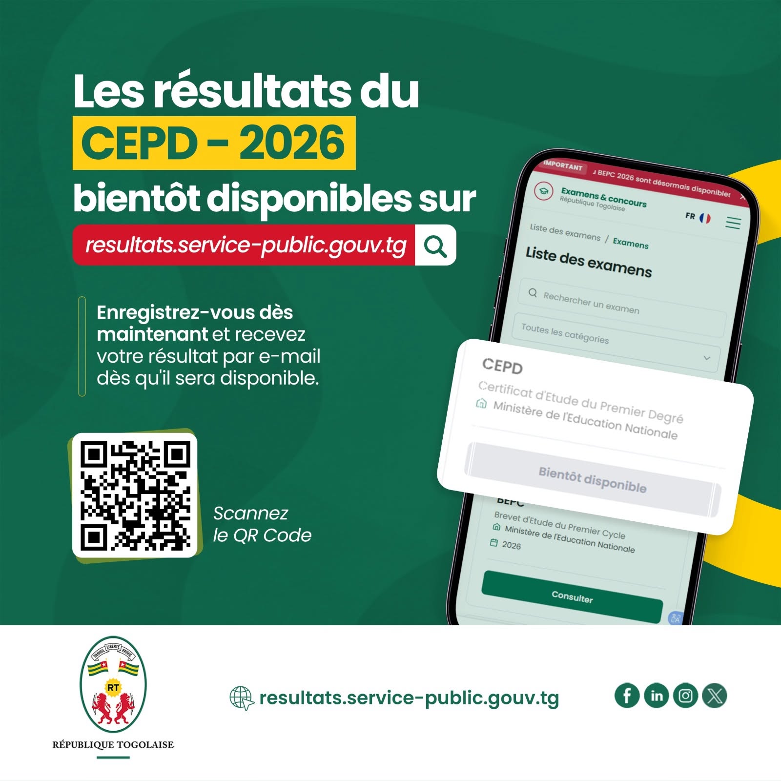 Togo CEPD 2026 la date de proclamation connue, consultez vos résultats ici
