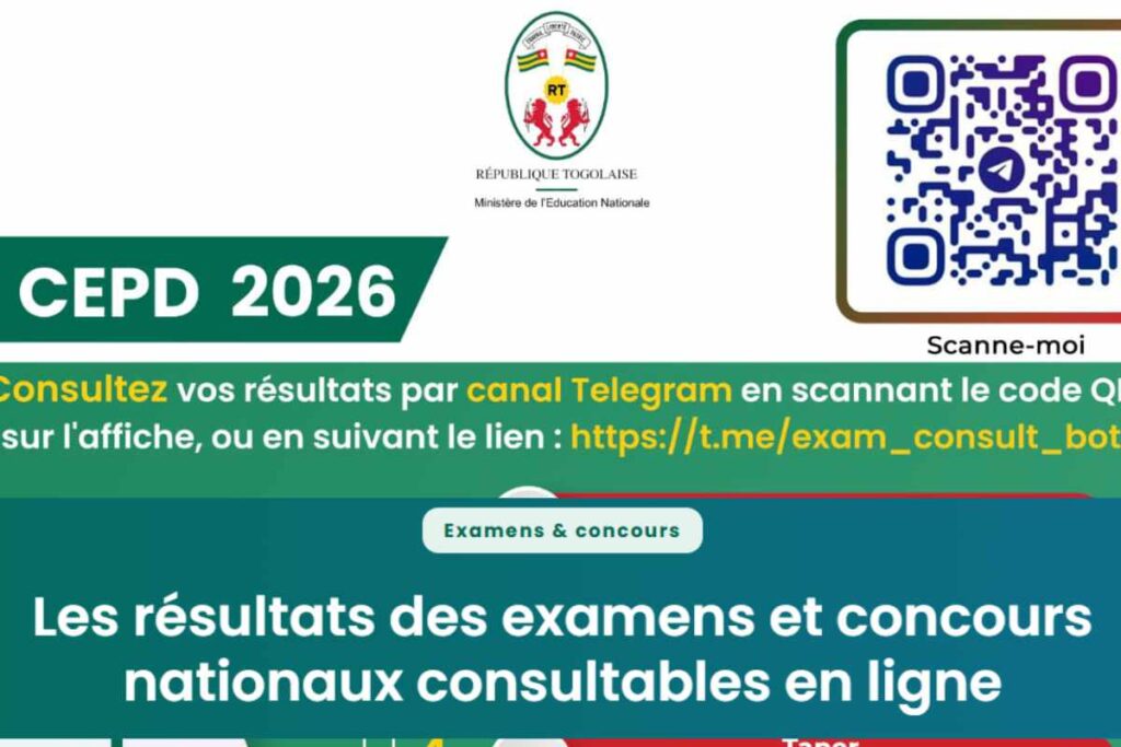 Togo c’est officiel, les résultats du CEPD 2026 sont disponibles ; vous pouvez les consulter en vous enregistrant d’avance