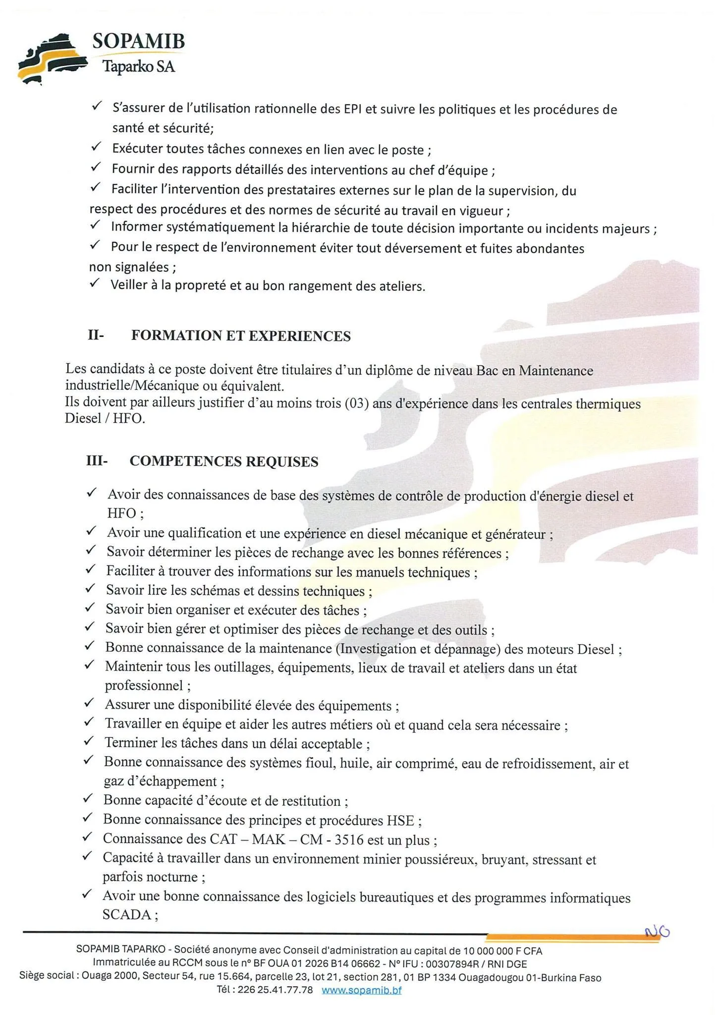 Avis de recrutement à la SOPAMIB 21 septembre 2026