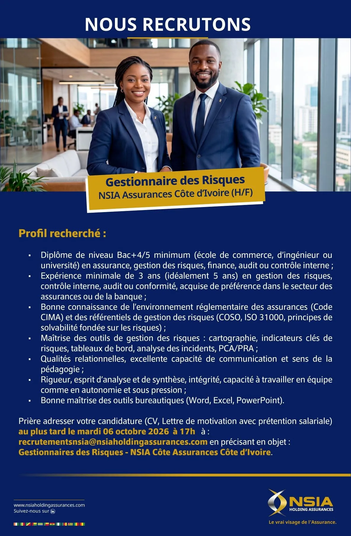 Carrière chez NSIA Assurances 29 septembre 2026