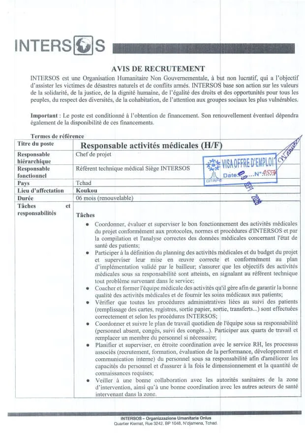 Intersos recrute 09 septembre 2026