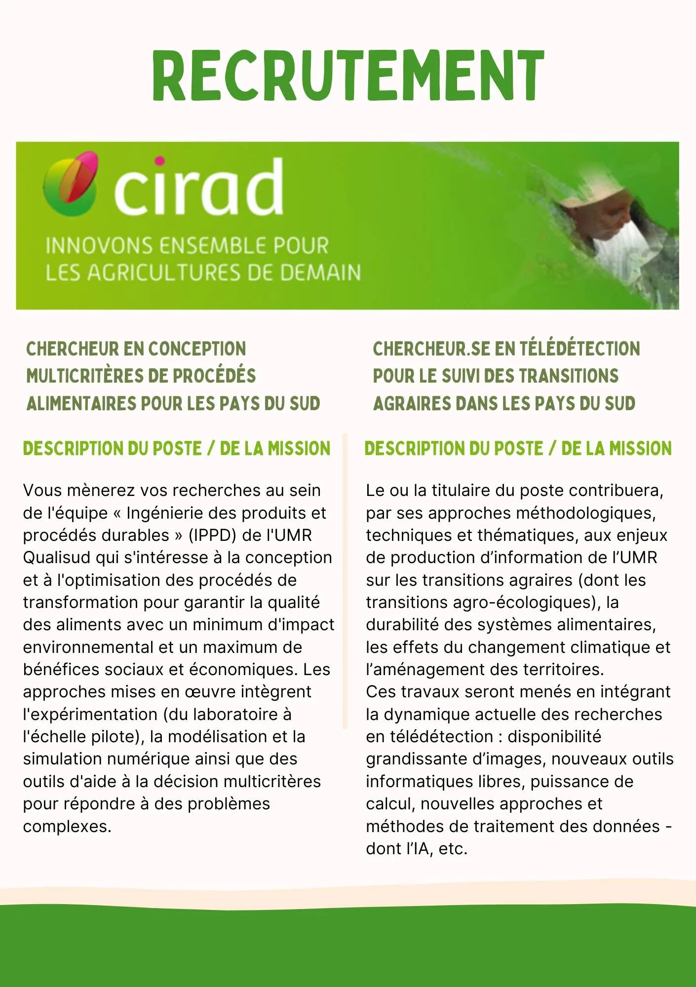 Le Cirad recrute 23 septembre 2026