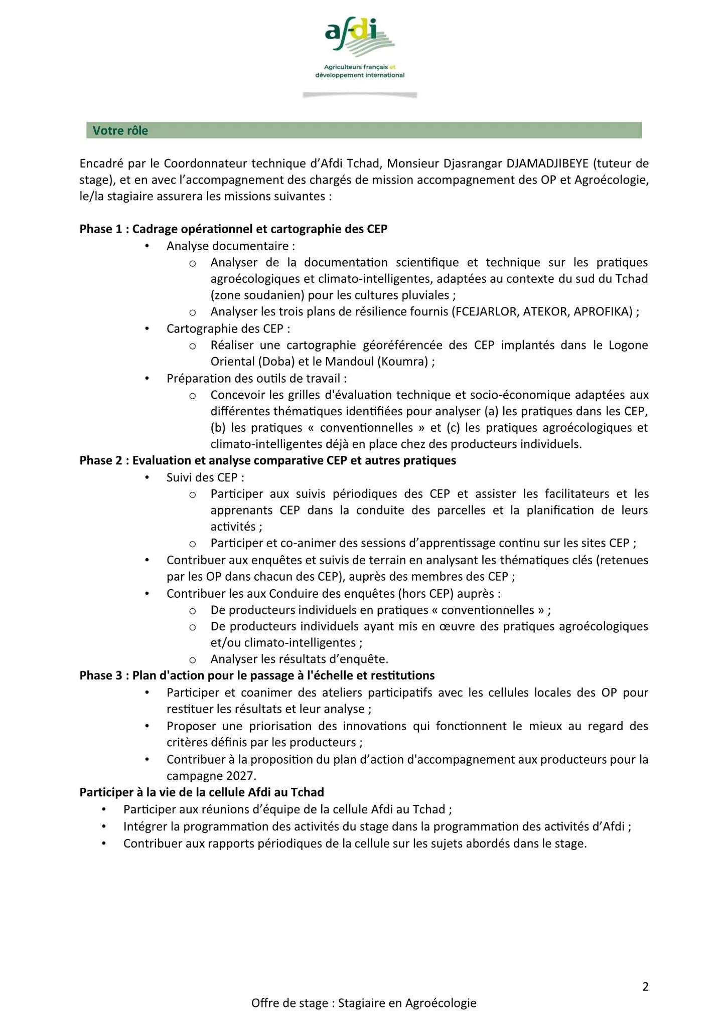 Offre de stage à Afdi, Agriculteurs Français et Développement International 09 septembre 2026