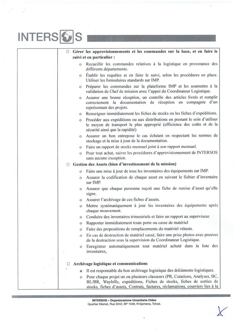 Opportunité de travail à l'ONG Intersos 17 septembre 2026