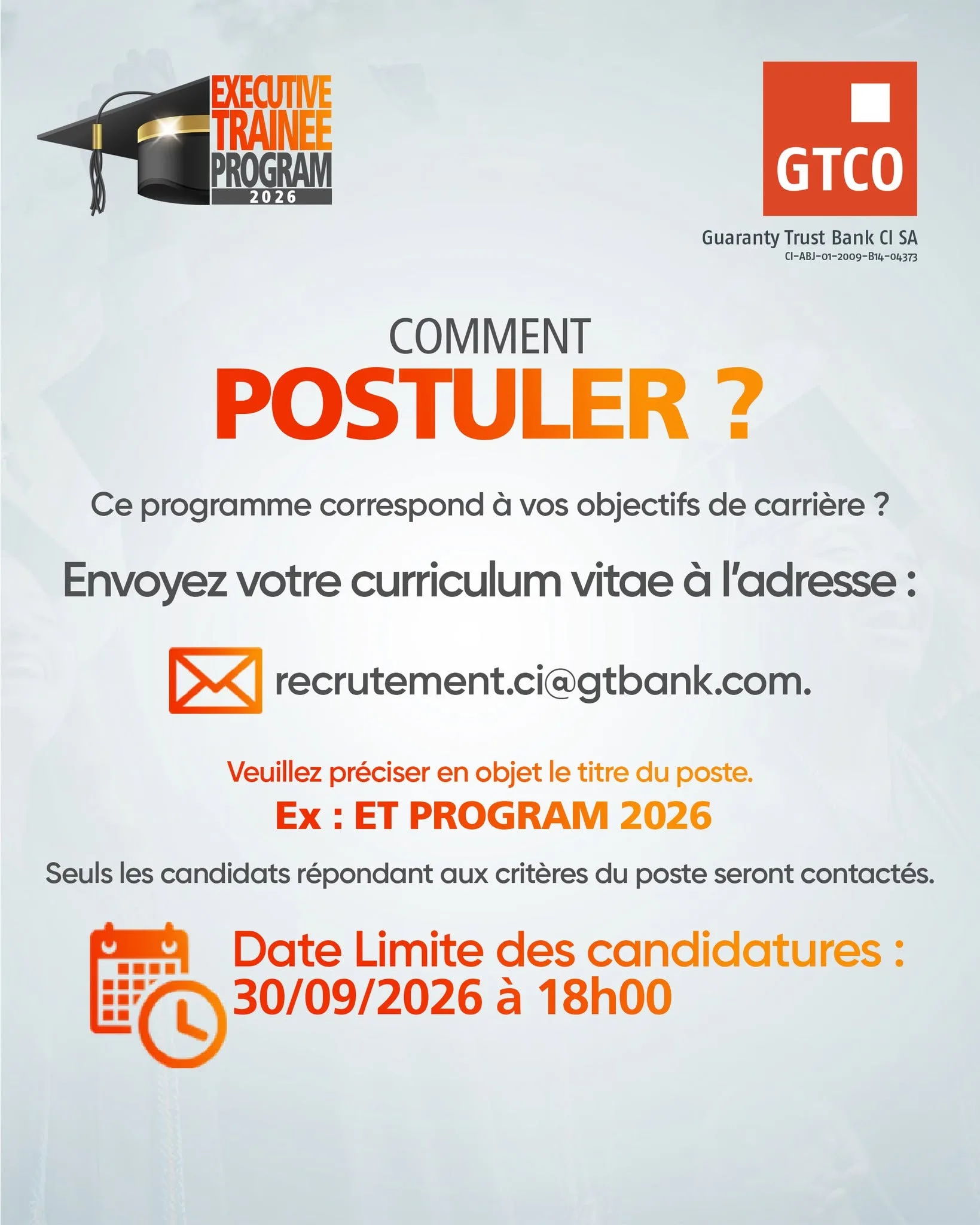 Programme de recrutement Executive Trainee 2026 de Guaranty Trust Bank