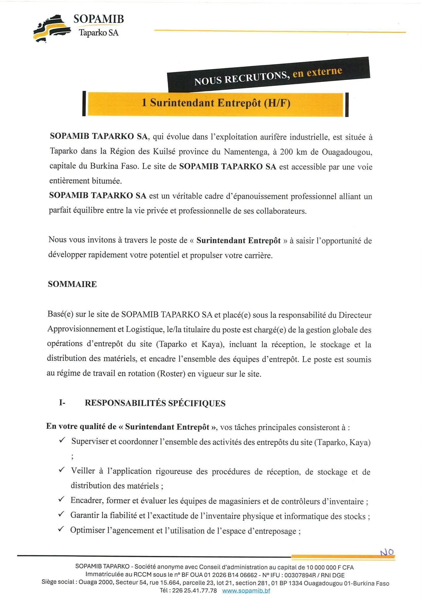 Recrutement à la SOPAMIB 14 septembre 2026