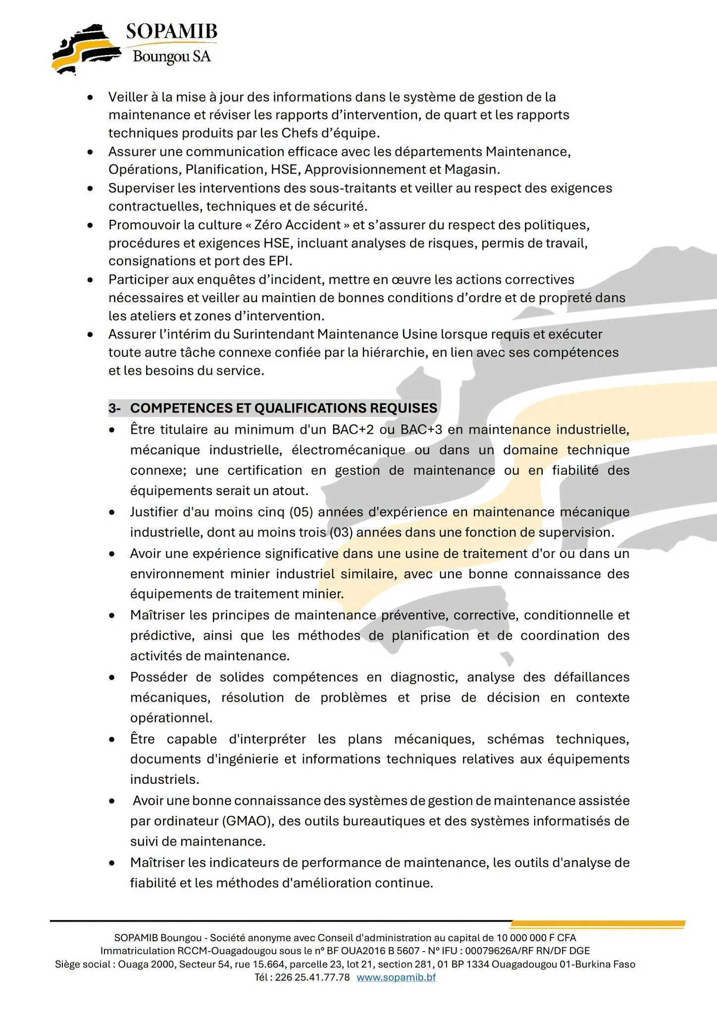 Recrutement en cours à la SOPAMIB 07 septembre 2026