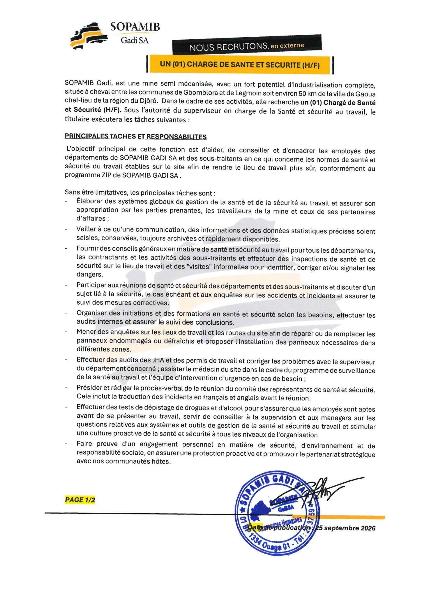 SOPAMIB recherche immédiatement ce profil 25 septembre 2026