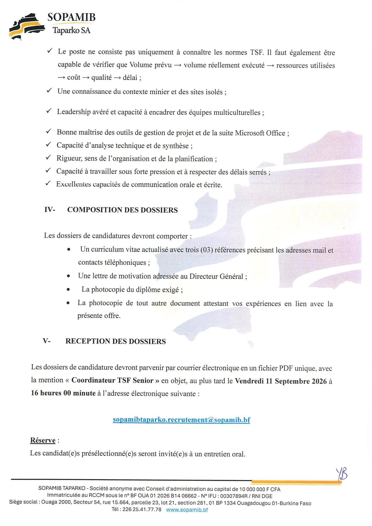 SOPAMIB recrute 09 septembre 2026