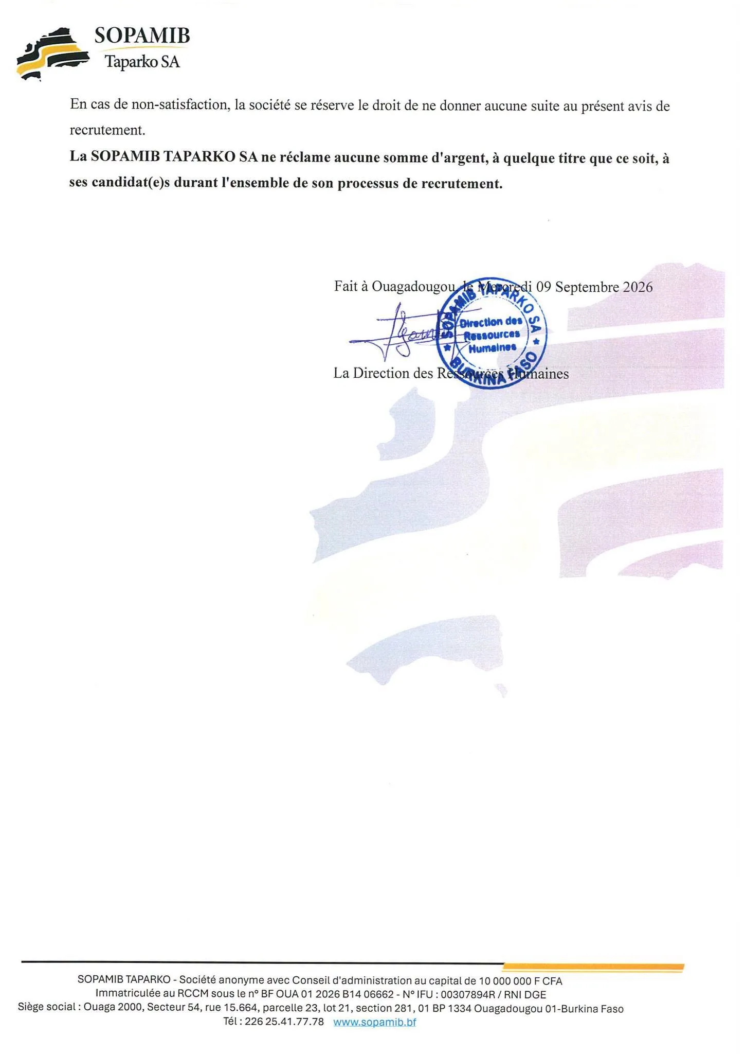 SOPAMIB recrute 09 septembre 2026