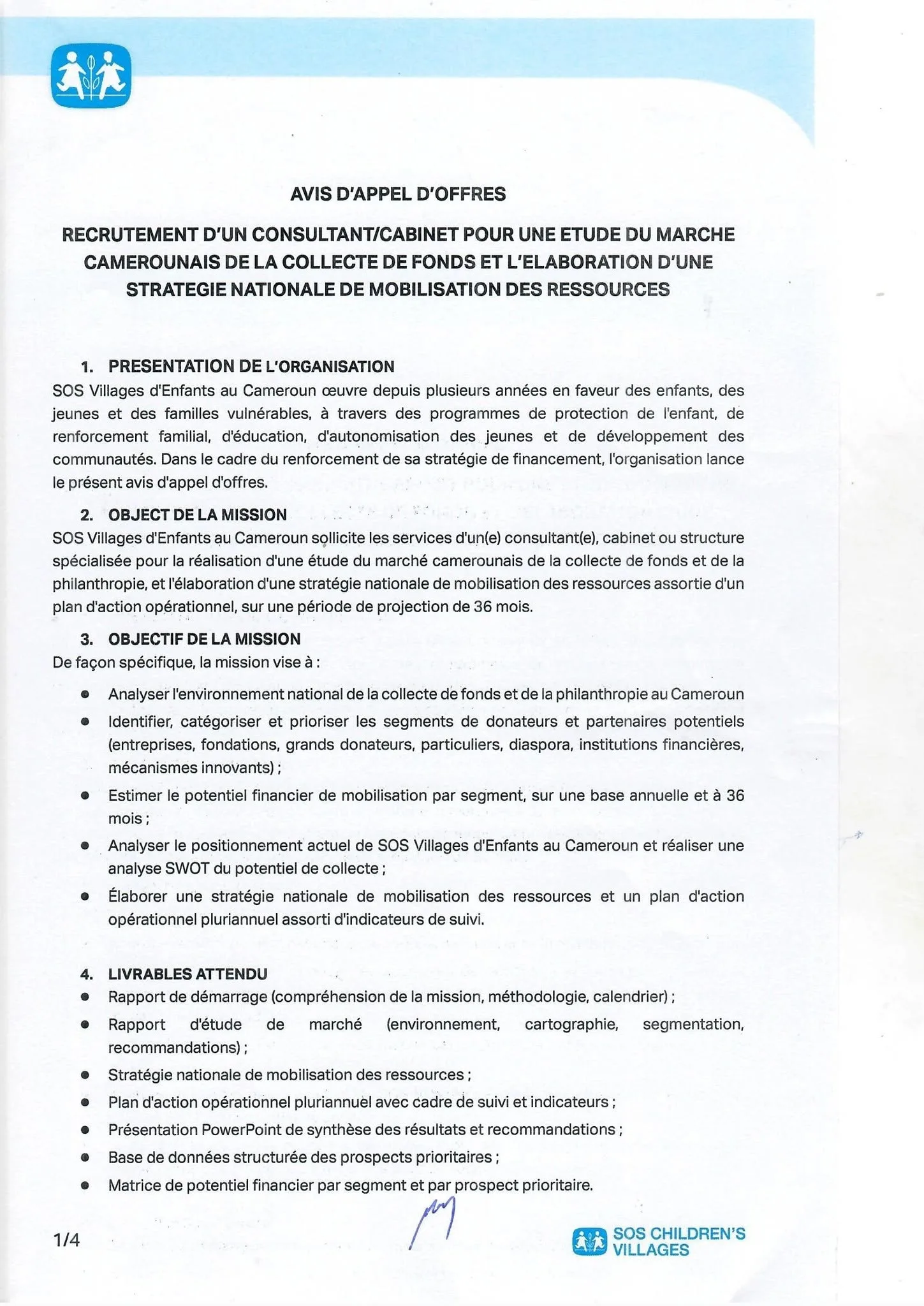 SOS Villages d’Enfants recherche un consultant 07 septembre 2026