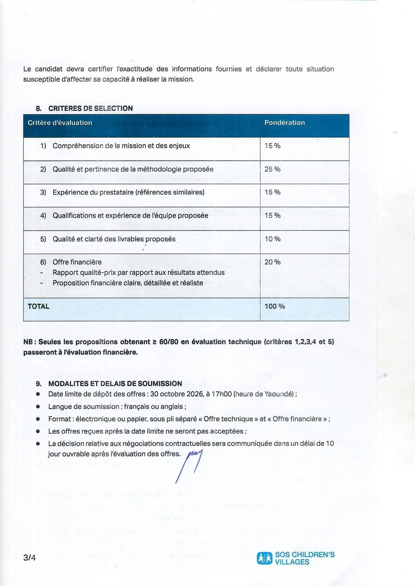 SOS Villages d’Enfants recherche un consultant 07 septembre 2026