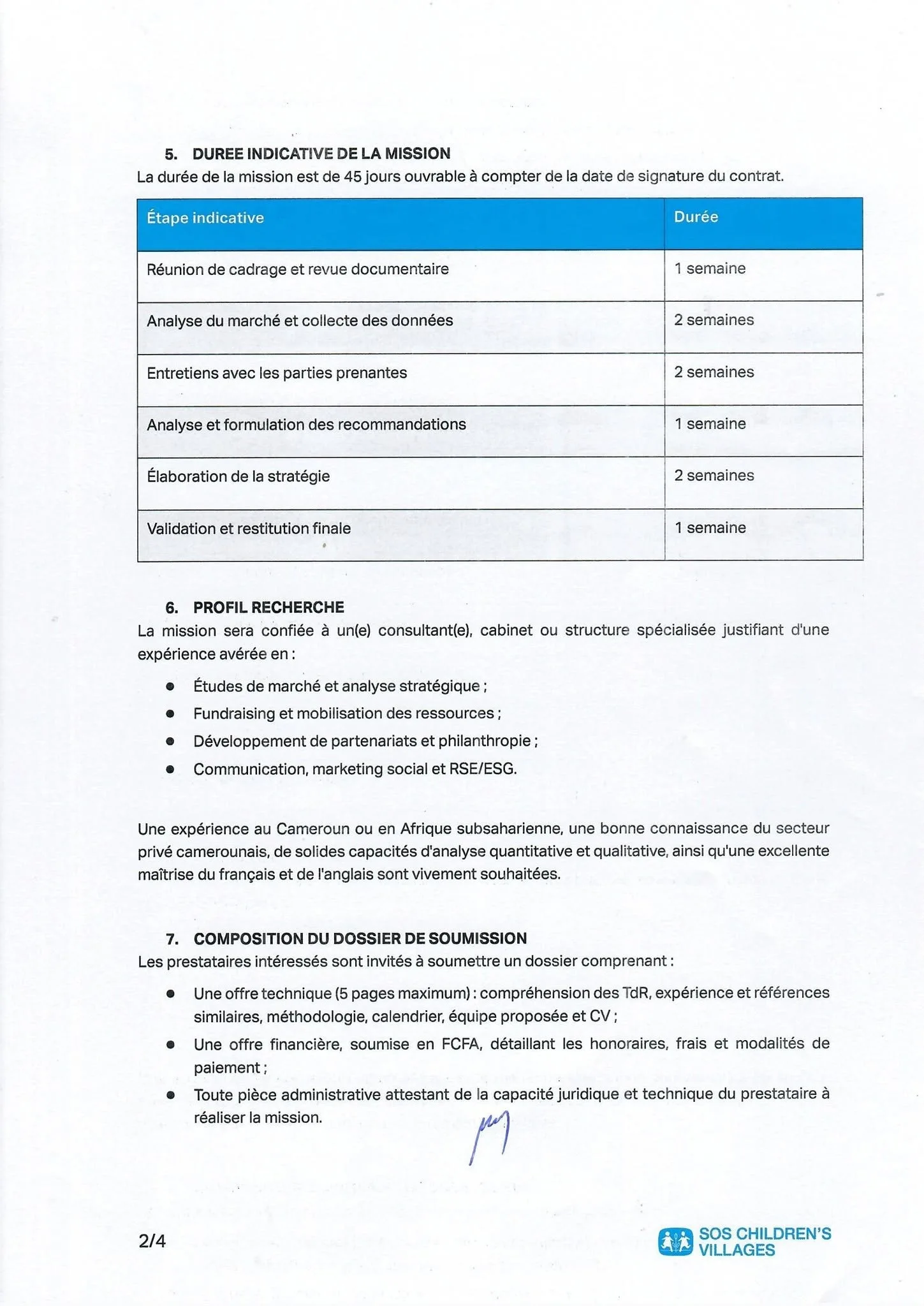 SOS Villages d’Enfants recherche un consultant 07 septembre 2026