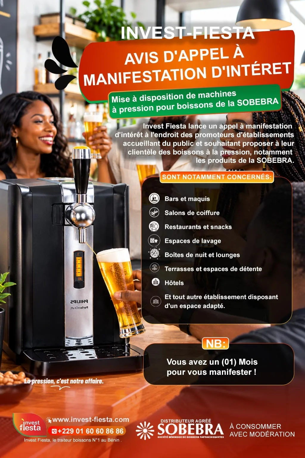 Appel à manifestation d’intérêt pour la mise à disposition de machines à bière pression des boissons de la SOBEBRA, 24 septembre 2026