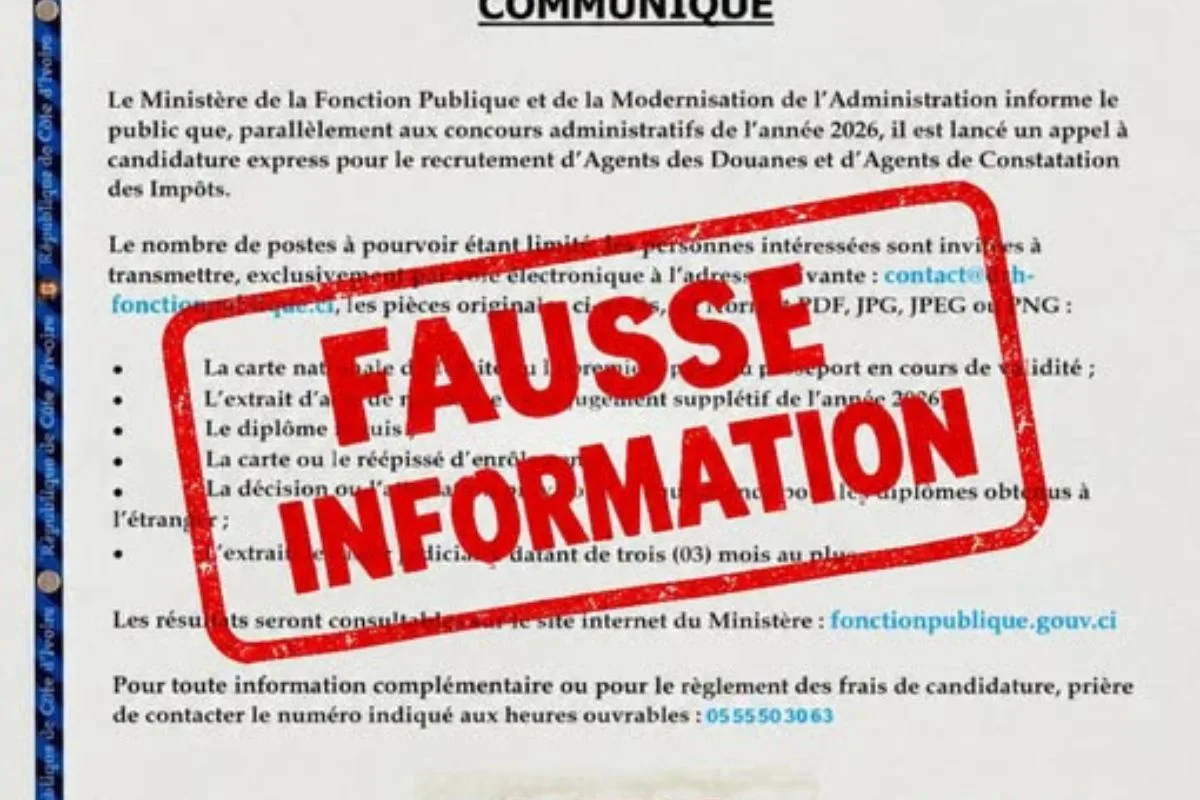 Faux communiqué de recrutement aux impôts et aux douanes en Côte d’Ivoire