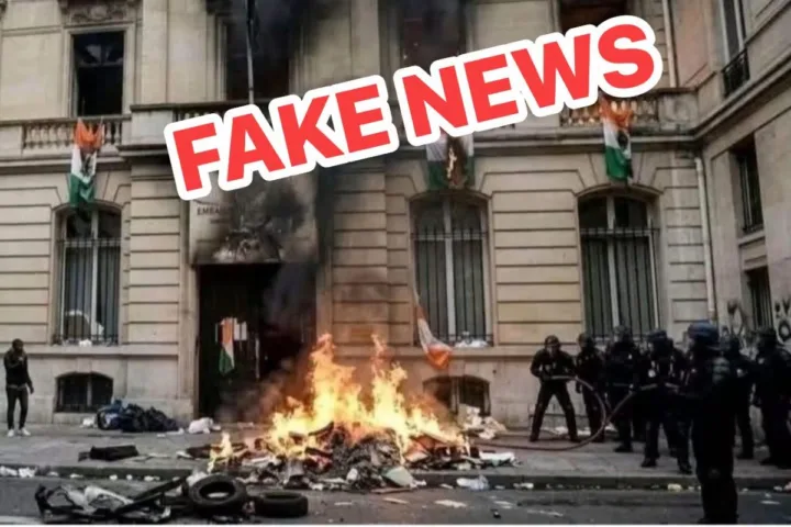 Image prétendant montrer l’ambassade de Côte d’Ivoire à Paris en train de brûler