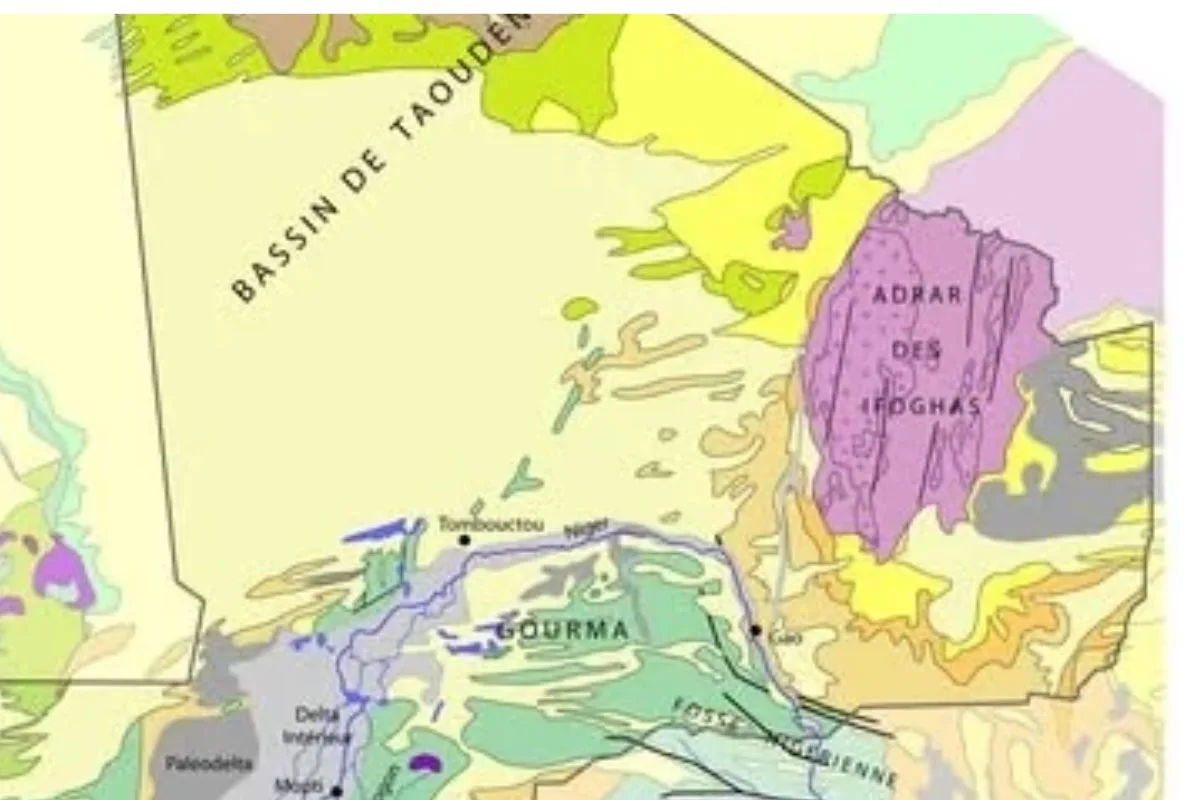 Carte illustrative du Mali dans le cadre des accords miniers signés avec la société russe ZarubezhGeologia