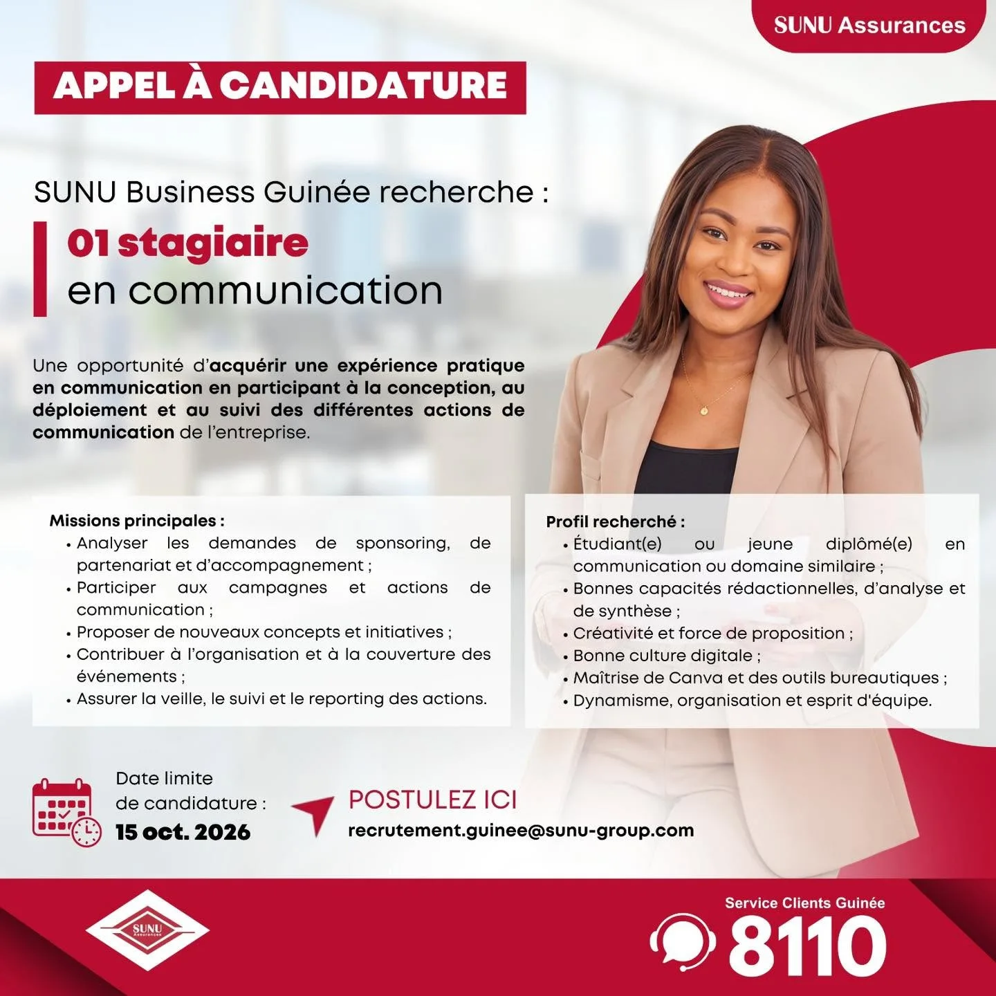SUNU Assurances recrute des stagiaires 06 octobre 2026