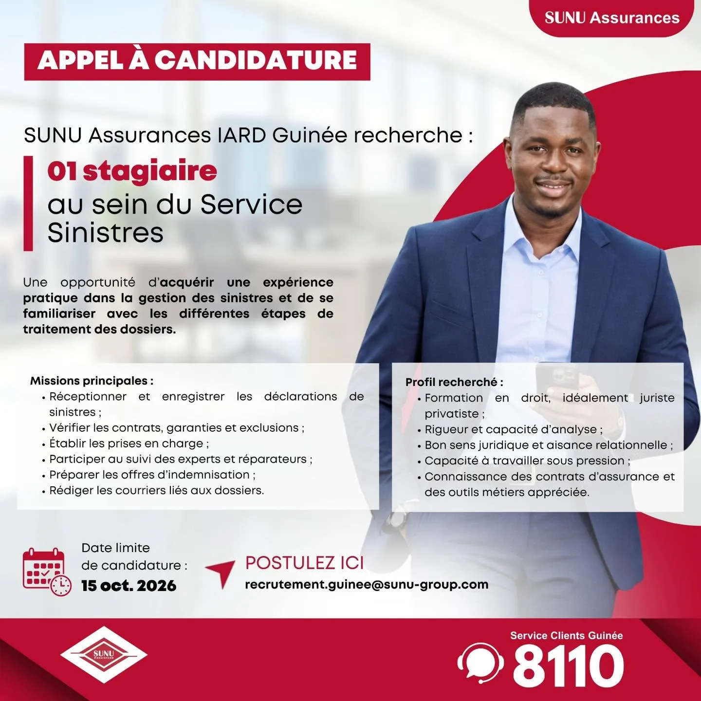 SUNU Assurances recrute des stagiaires 06 octobre 2026