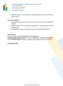 Bénin : le Lycée International Français Pierre Manoël Talon recrute 24 octobre 2026